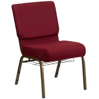 Flash Furniture FD-CH0221-4-GV-3169-BAS-GG Burgundy 21 inch Extra Wide Church Chair with Communion Cup Book Rack - Gold Vein Frame