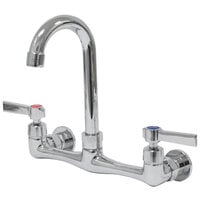 Advance Tabco K-159 3 1/2 inch Wall Mounted Gooseneck Spout Swivel Faucet with 8 inch Centers and Lever Handles