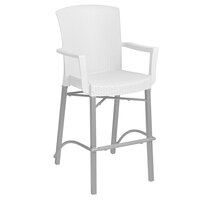 Grosfillex 48260004 Havana White Aluminum Indoor / Outdoor Bar Height Arm Chair with Synthetic Wicker Back and Seat