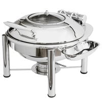 Eastern Tabletop 3939GPL Crown 4 Qt. Stainless Steel Round Induction / Traditional Chafer with Pillar'd Stand and Hinged Glass Dome Cover