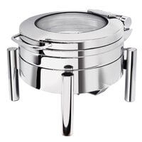 Eastern Tabletop 3979GS Jazz Swing 4 Qt. Stainless Steel Round Chafer with Pillar'd Stand and Hinged Glass Dome Cover