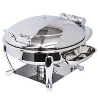 Eastern Tabletop 3938S Crown 6 Qt. Stainless Steel Round Induction / Traditional Chafer with Freedom Stand and Hinged Dome Cover