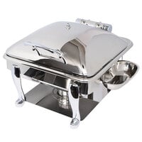 Eastern Tabletop 3934S Crown 6 Qt. Stainless Steel Square Induction / Traditional Chafer with Freedom Stand and Hinged Dome Cover