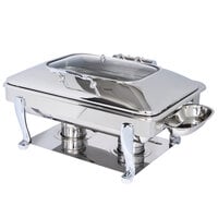 Eastern Tabletop 3935GS Crown 8 Qt. Stainless Steel Rectangular Induction / Traditional Chafer with Freedom Stand and Hinged Glass Dome Cover