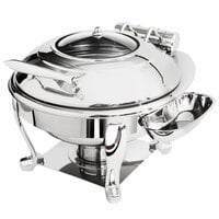 Eastern Tabletop 3939GS Crown 4 Qt. Stainless Steel Round Induction / Traditional Chafer with Freedom Stand and Hinged Glass Dome Cover