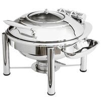 Eastern Tabletop 3938GPL Crown 6 Qt. Stainless Steel Round Induction / Traditional Chafer with Pillar'd Stand and Hinged Glass Dome Cover