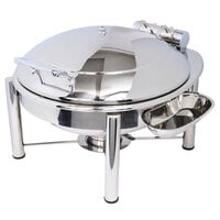 Eastern Tabletop 3938PL Crown 6 Qt. Stainless Steel Round Induction / Traditional Chafer with Pillar'd Stand and Hinged Dome Cover