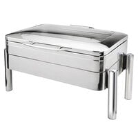 Eastern Tabletop 3975GS Jazz Swing 8 Qt. Stainless Steel Rectangular Chafer with Pillar'd Stand and Hinged Glass Dome Cover