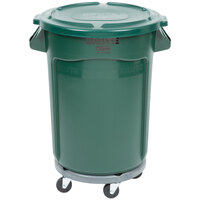 Rubbermaid BRUTE 32 Gallon Green Round Trash Can with Lid and Dolly