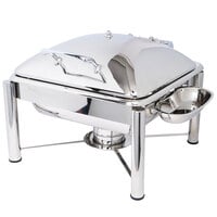 Eastern Tabletop 3934PL Crown 6 Qt. Stainless Steel Square Induction / Traditional Chafer with Pillar'd Stand and Hinged Dome Cover