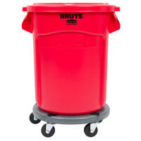 Rubbermaid BRUTE 20 Gallon Red Round Trash Can with Lid and Dolly
