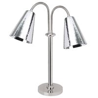 Eastern Tabletop 9692 Double Arm Stainless Steel Freestanding Heat Lamp with Hammered Cone Shades and Flex Necks