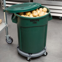 Rubbermaid BRUTE 20 Gallon Green Round Trash Can with Lid and Dolly