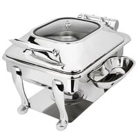 Eastern Tabletop 3934GS Crown 6 Qt. Stainless Steel Square Induction / Traditional Chafer with Freedom Stand and Hinged Glass Dome Cover