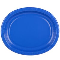 Creative Converting 433147 12 inch x 10 inch Cobalt Blue Oval Paper Platter - 8/Pack