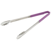 Vollrath 4781680 Jacob's Pride 16 inch Stainless Steel Scalloped Tongs with Purple Coated Kool Touch® Handle
