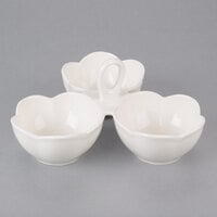 10 Strawberry Street A4992 Whittier 8 oz. White Porcelain 3 Bowl Caddy - 12/Case