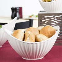 10 Strawberry Street WTR-10LNBOATBWL Whittier 64 oz. White Porcelain Boat Bowl with Line Texture - 6/Case