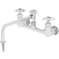 T&S BL-5775-08 Wall Mount Laboratory Faucet with 8 3/4" Swing Nozzle, Adjustable Centers, Serrated Tip Outlet, Eterna Cartridges, and 4-Arm Handles
