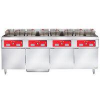 Vulcan 4ER50CF-2 200 lb. 4 Unit Electric Floor Fryer System with Computer Controls and KleenScreen Filtration - 480V, 3 Phase, 68 kW