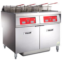 Vulcan 2ER50CF-2 100 lb. 2 Unit Electric Floor Fryer System with Computer Controls and KleenScreen Filtration - 480V, 3 Phase, 34 kW