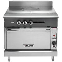 Vulcan V1FT36C-LP V Series Liquid Propane Heavy-Duty Range with 36 inch French Top and Convection Oven - 77,000 BTU
