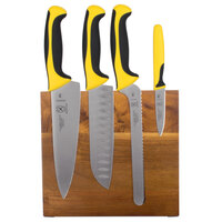 Mercer Culinary M21982YL Millennia Colors® 5-Piece Acacia Magnetic Board and Yellow Handle Knife Set