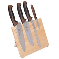 Mercer Culinary M21980BR Millennia Colors® 5-Piece Rubberwood Magnetic Board and Brown Handle Knife Set