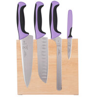 Mercer Culinary M21980PU Millennia Colors® 5-Piece Rubberwood Magnetic Board and Allergen Safe Purple Handle Knife Set