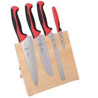 Mercer Culinary M21980RD Millennia Colors® 5-Piece Rubberwood Magnetic Board and Red Handle Knife Set