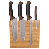 Mercer Culinary M21981BR Millennia Colors® 5-Piece Bamboo Magnetic Board and Brown Handle Knife Set