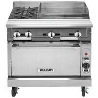Vulcan V2BG24C-LP V Series Liquid Propane 36 inch 2 Burner Heavy-Duty Manual Range with 24 inch Right Side Griddle and Convection Oven Base - 158,000 BTU