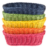 Tablecraft HM1174A Oval Rattan Basket 9 1/4 inch x 6 1/4 inch x 3 1/4 inch Assorted Colors - 5/Pack