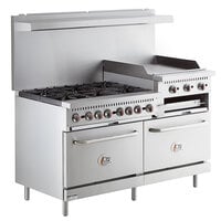 Cooking Performance Group S60-GS24-N Natural Gas 6 Burner 60 inch Range with 24 inch Griddle/Broiler and 2 Standard Ovens - 276,000 BTU