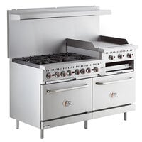 Cooking Performance Group S60-GS24-L Liquid Propane 6 Burner 60 inch Range with 24 inch Griddle/Broiler and 2 Standard Ovens - 276,000 BTU