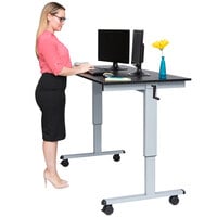 Luxor STANDCF60-AG/BO Stand Up Desk with Silver Steel Frame and Black Oak Desktop - 60 inch