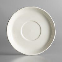 Choice 6 inch Ivory (American White) Scalloped Edge Stoneware Saucer - 36/Case