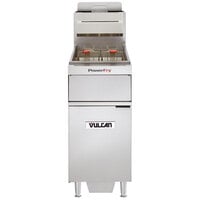 Vulcan VFRY18F-NAT Natural Gas 45-50 lb. Floor Fryer with Solid State Analog Controls and KleenScreen Filtration - 70,000 BTU