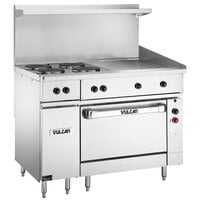 Vulcan EV48S-4FP24G480 Endurance Series 48 inch Electric Range with 4 French Plates, 24 inch Griddle, and Oven Base - 480V, 19.8 kW