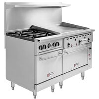 Wolf C60SC-4B36GP Challenger XL Series Liquid Propane 60" Manual Range with 4 Burners, 36" Right Side Griddle, 1 Standard, and 1 Convection Oven - 238,000 BTU