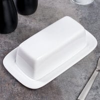 10 Strawberry Street RB0034 Classic White 8 1/4 inch x 4 5/8 inch White Porcelain Covered Butter Dish - 12/Case