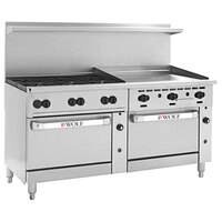 Wolf C72SS-6B36GN Challenger XL Series Natural Gas 72" Manual Range with 6 Burners, 36" Right Side Griddle, and 2 Standard Ovens - 310,000 BTU