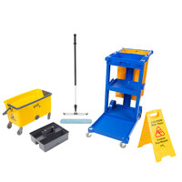Lavex Janitorial Blue Janitor Cart and Microfiber Wet Mop Kit