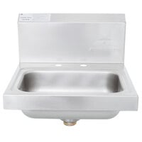 Advance Tabco 7-PS-20-NF Stainless Steel Hand Sink with Backsplash - 17" x 17"