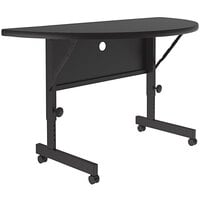 Correll Deluxe Half Round Flip Top Table, 24" x 48" High Pressure Adjustable Height, Black Granite