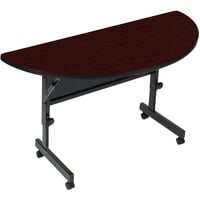 Correll Deluxe Half Round Flip Top Table, 24 inch x 48 inch High Pressure Adjustable Height, Mahogany