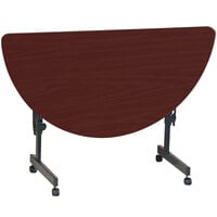Correll Deluxe Half Round Flip Top Table, 24 inch x 48 inch High Pressure Adjustable Height, Cherry