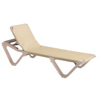 Grosfillex 99155003 / US155003 Nautical Sandstone / Khaki Stacking Adjustable Resin Sling Chaise