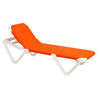 Grosfillex 99101019 / US101019 Nautical White / Orange Stacking Adjustable Resin Sling Chaise - Pack of 2