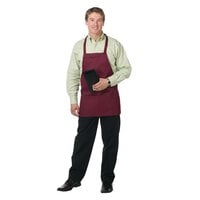 Chef Revival Burgundy Poly-Cotton Customizable Bib Apron with 3 Pockets - 28 inch x 27 inch